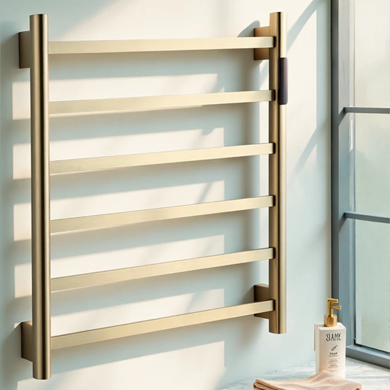 Матовая золотая умная вешалка для полотенец с электрическим подогревом - Фотография_2