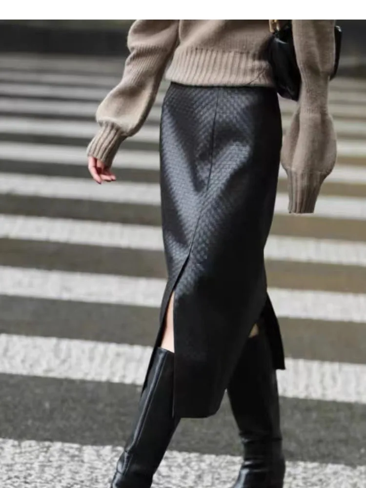 Женская длинная кожаная юбка ручной - Фотография_2