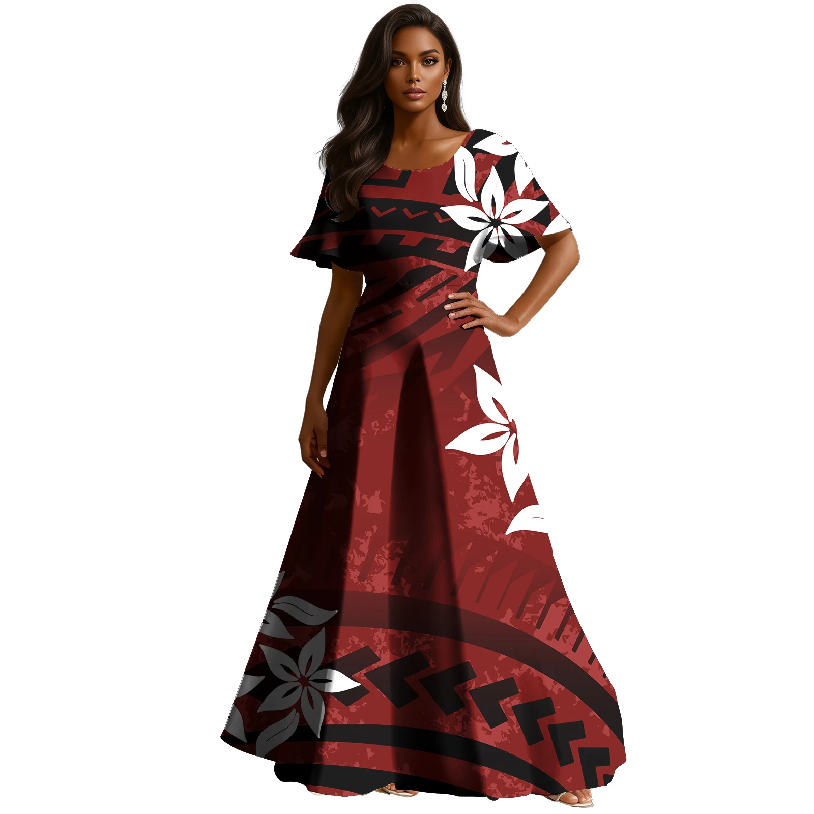 Настраиваемое свободное платье из полинезийского пулетаси с принтом тапа - Фотография_6