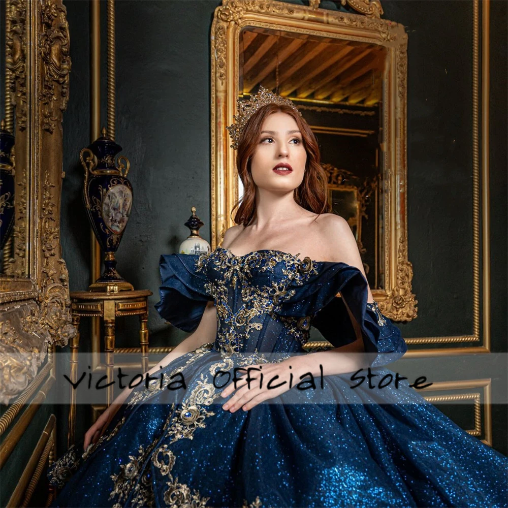 Удивительное темно-синее платье принцессы quinceanera - Фотография_5