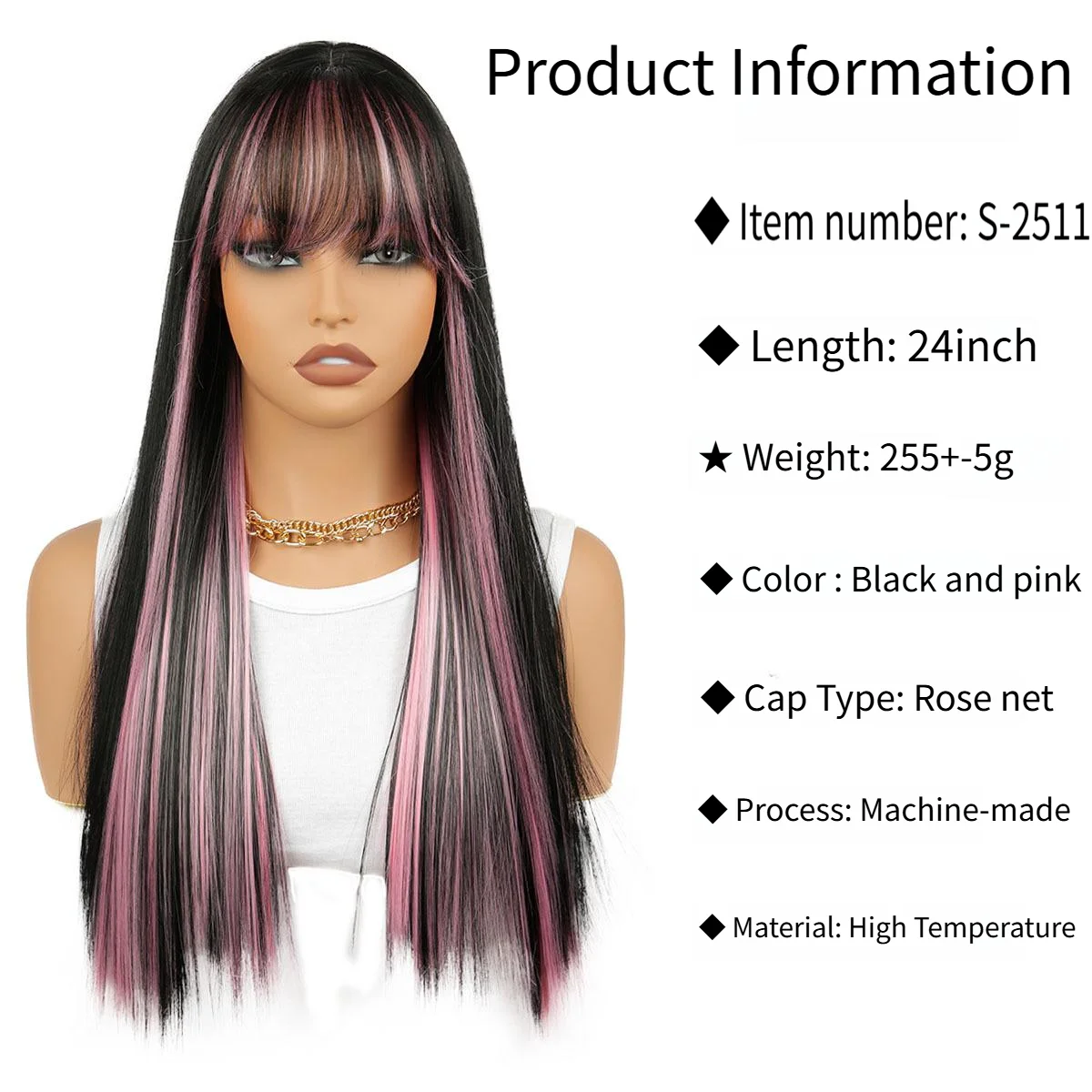 Длинные прямые парики с челкой для женщин - Фотография_3