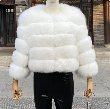 Women faux fur fox coats thick - Фотография_3