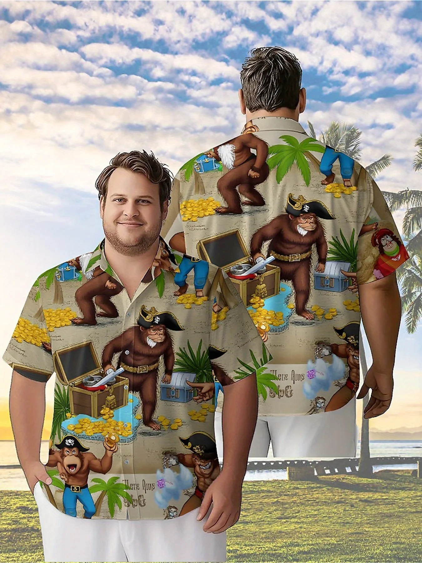 Мужские гавайские рубашки больших размеров с рисунком пиратского гориллы