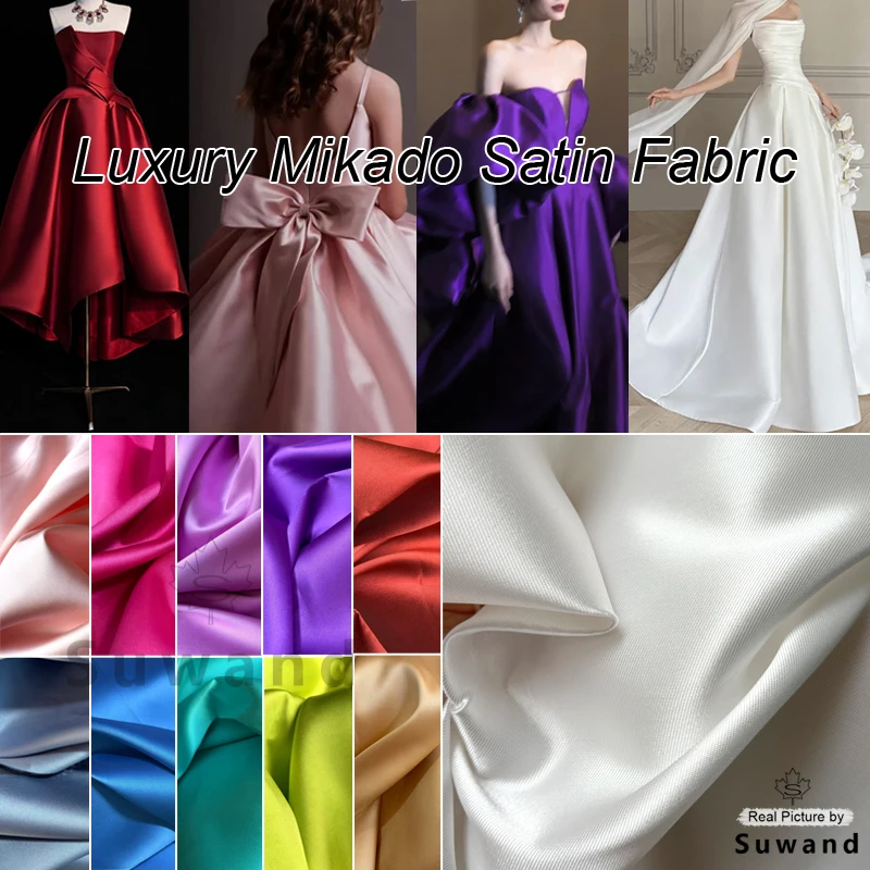 Роскошная белая жесткая атласная ткань mikado - Фотография_6