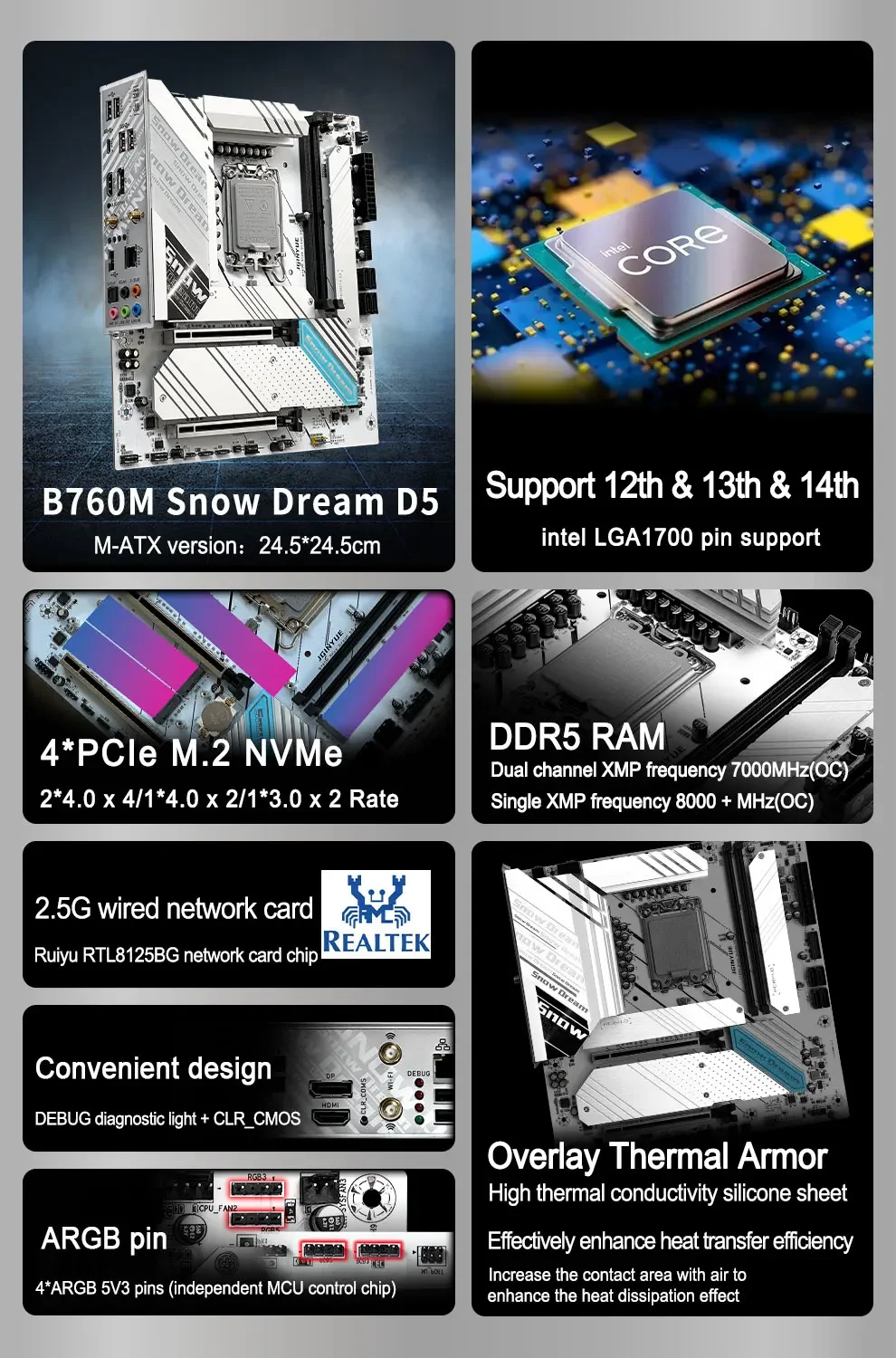 Jginyue b760m snow dream ddr5 поддерживает процессоры lga 1700 - Фотография_2