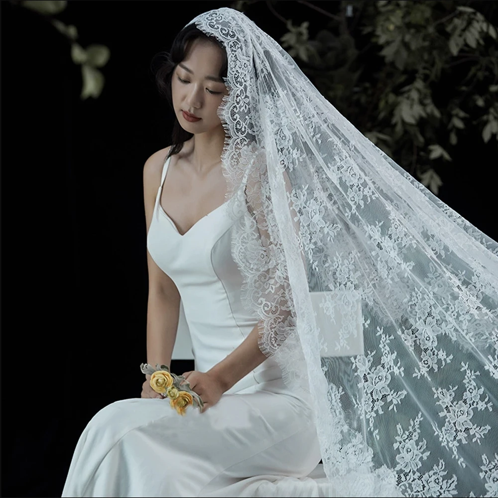 Однослойная кружевная свадебная фата 1t - Фотография_3