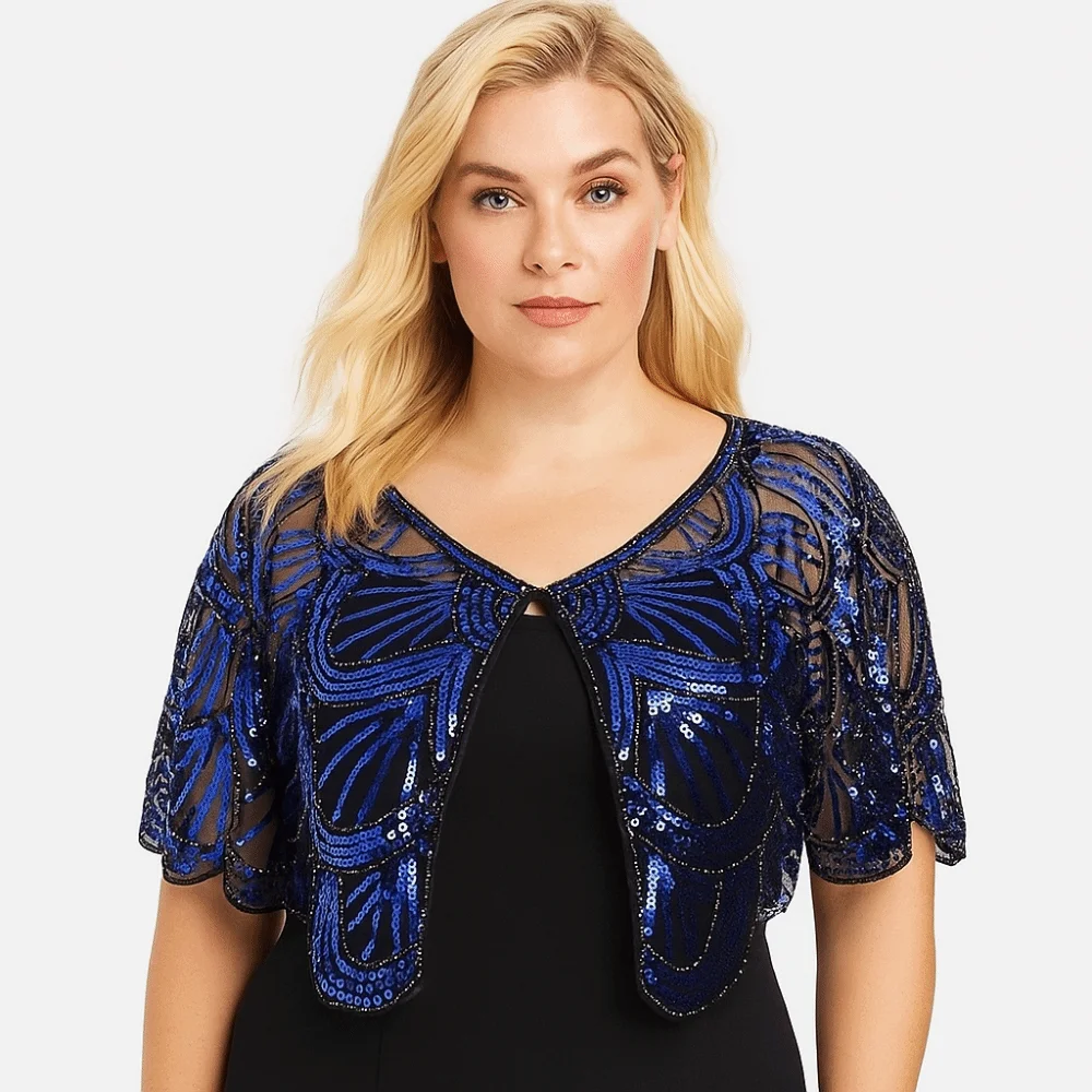 Элегантное пончо с рюшами и блестками