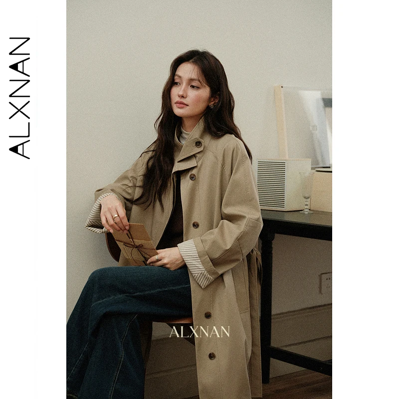 Alxnan винтажный длинный плащ женский - Фотография_5