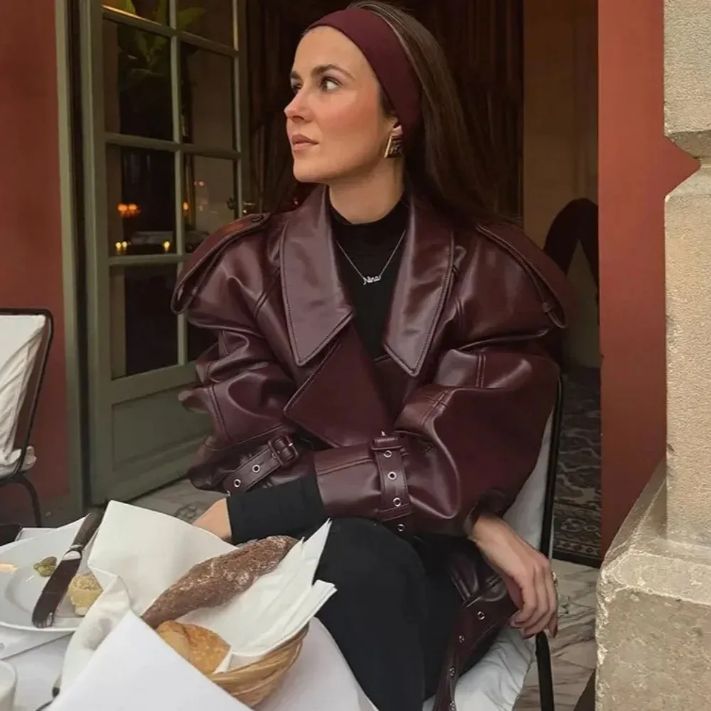 Винтажная кожаная байкерская куртка с лацканами - Фотография_4