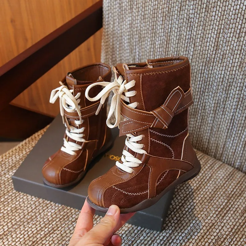 Детские модные кожаные ботинки в стиле ретро - Фотография_5