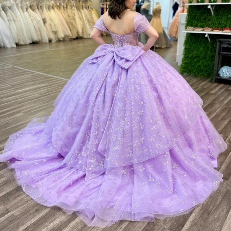 Лавандовое блестящее бальное платье - Фотография_2