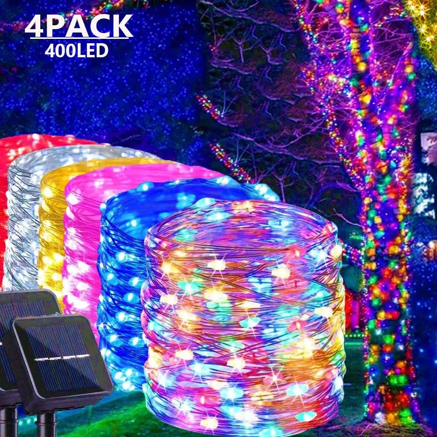 4 упаковки, 400 светодиодных солнечных светильников