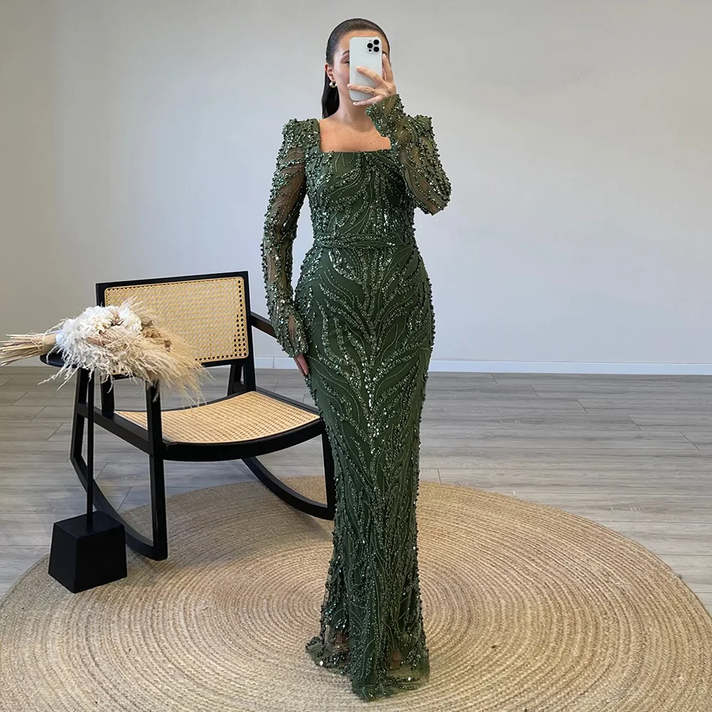 Блестящее оливково-зеленое вечернее - Фотография_6