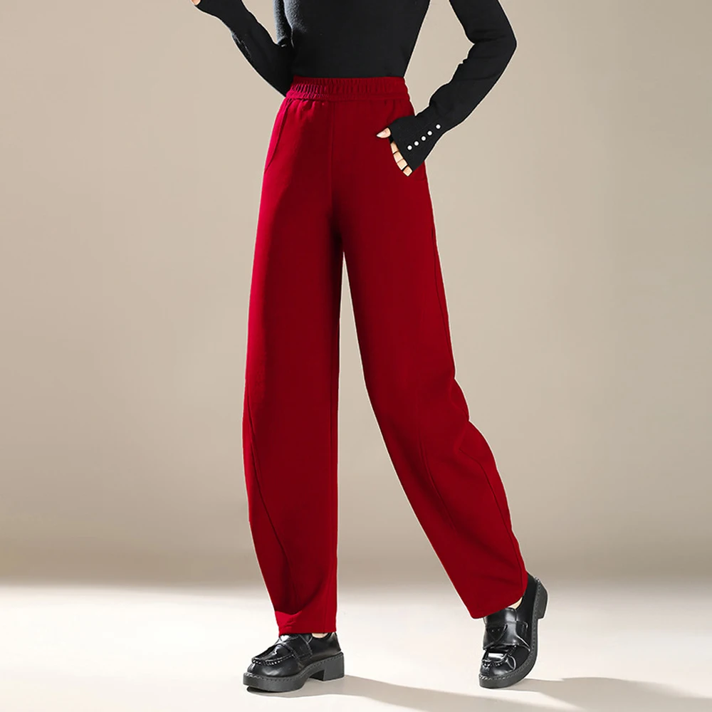 Брюки-бананы винно-красного цвета в европейском стиле