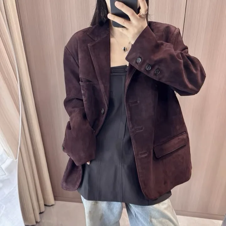 Женский замшевый кожаный пиджак большого размера - Фотография_3