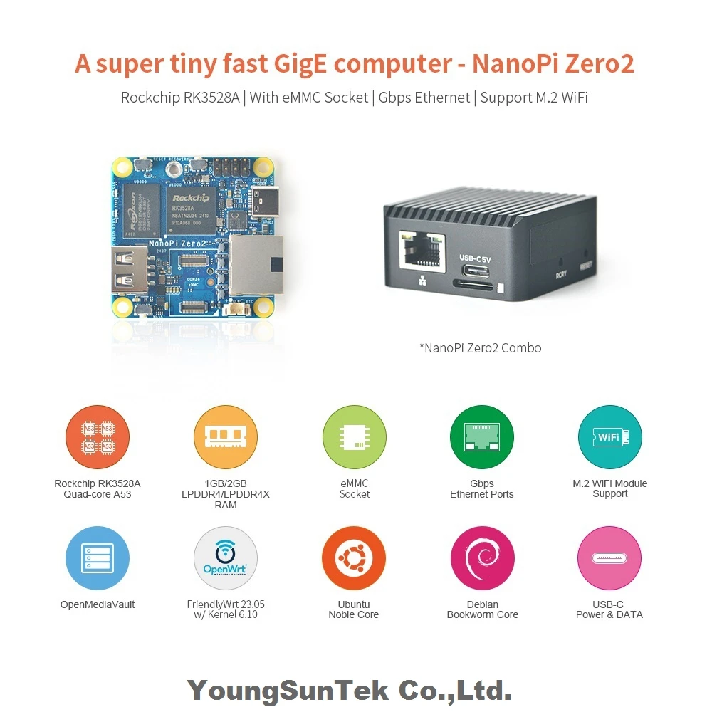 Nanopi zero2 mini lts & combo (2g lpddr4 ram) rk3528a