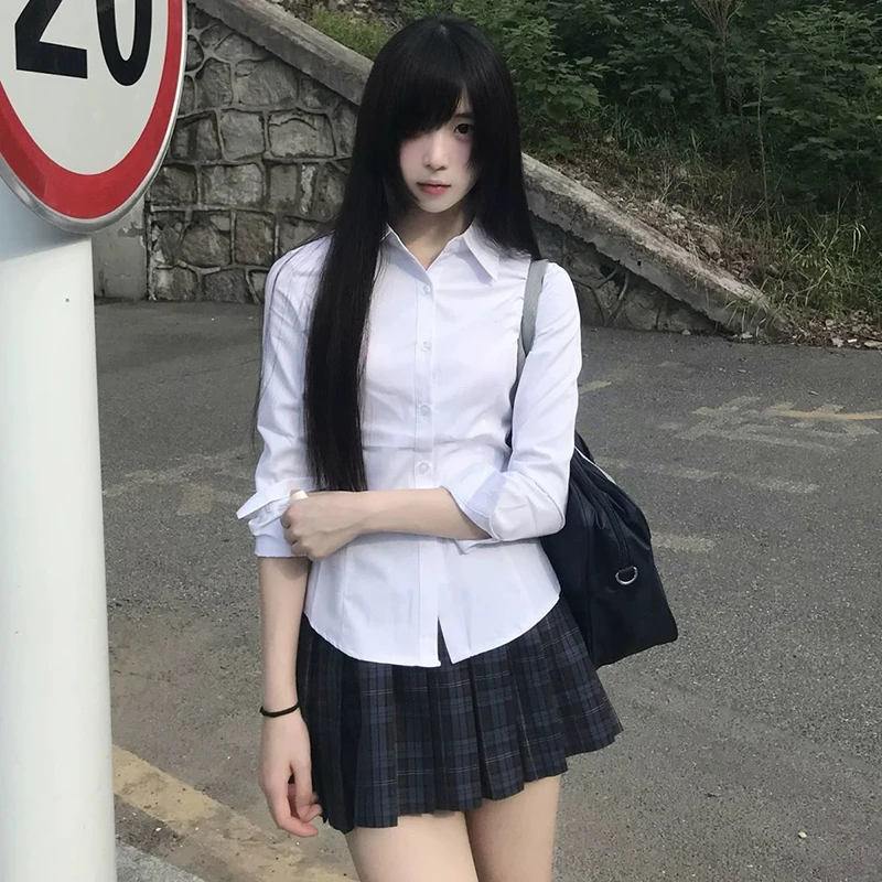 Harajuku y2k slim fit белая рубашка - Фотография_2