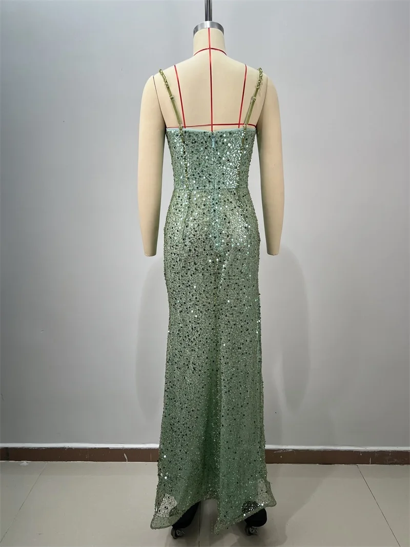 Luxury green women prom dress pearls - Фотография_5