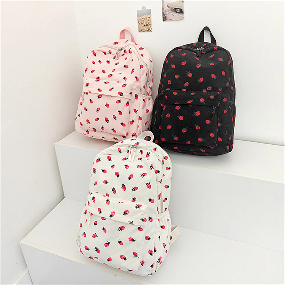 Новый клубничный вельветовый мягкий рюкзак для девочек - Фотография_5