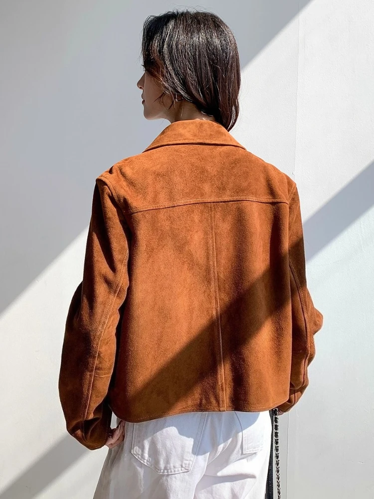 Винтажные короткие замшевые куртки из натуральной кожи для женщин - Фотография_6