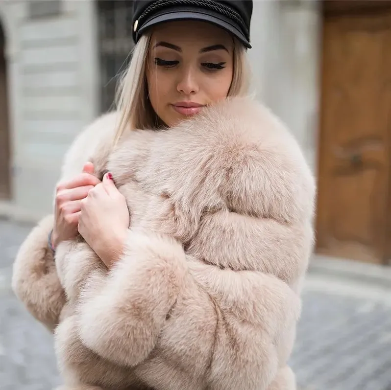 Women autumn winter faux fur fox - Фотография_2