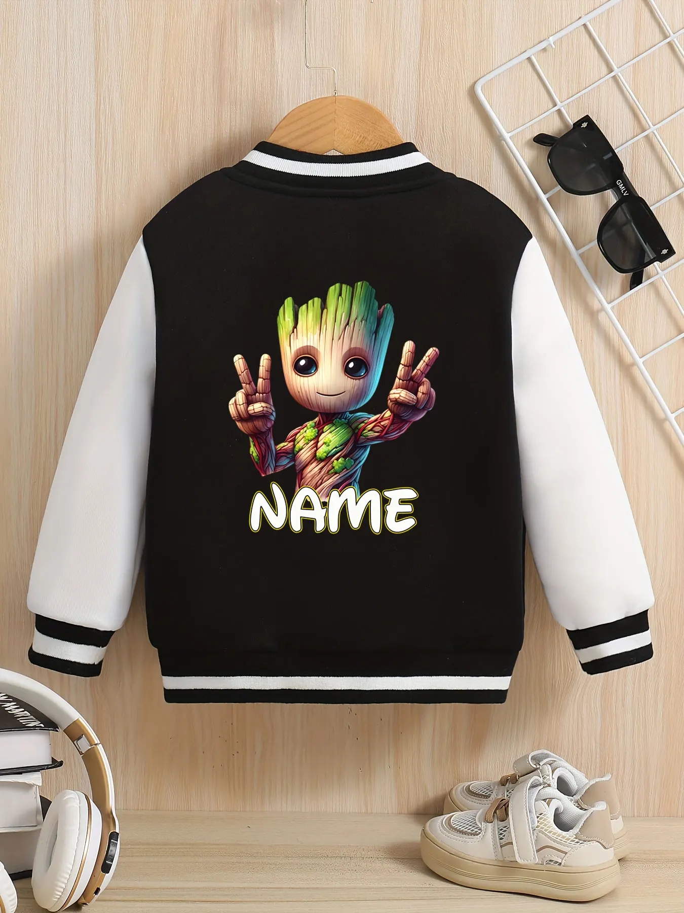 Бейсбольная куртка miniso marvel для мальчиков — милый принт groot - Фотография_4