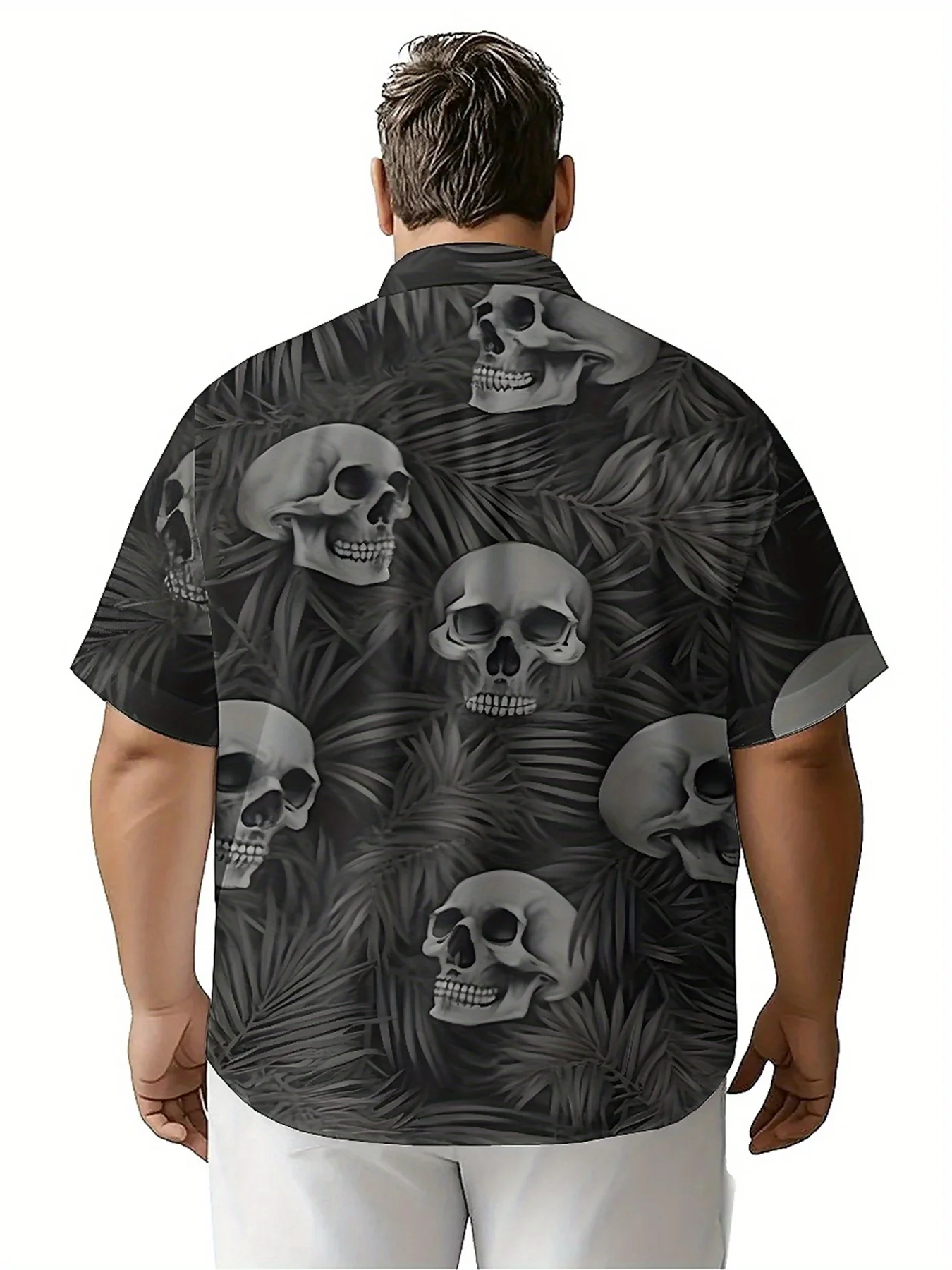 Мужские гавайские рубашки больших размеров с принтом тропического черепа - Фотография_3