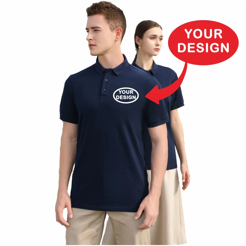 Летняя рубашка-поло из чистого хлопка с логотипом на заказ и вышивкой - Фотография_3