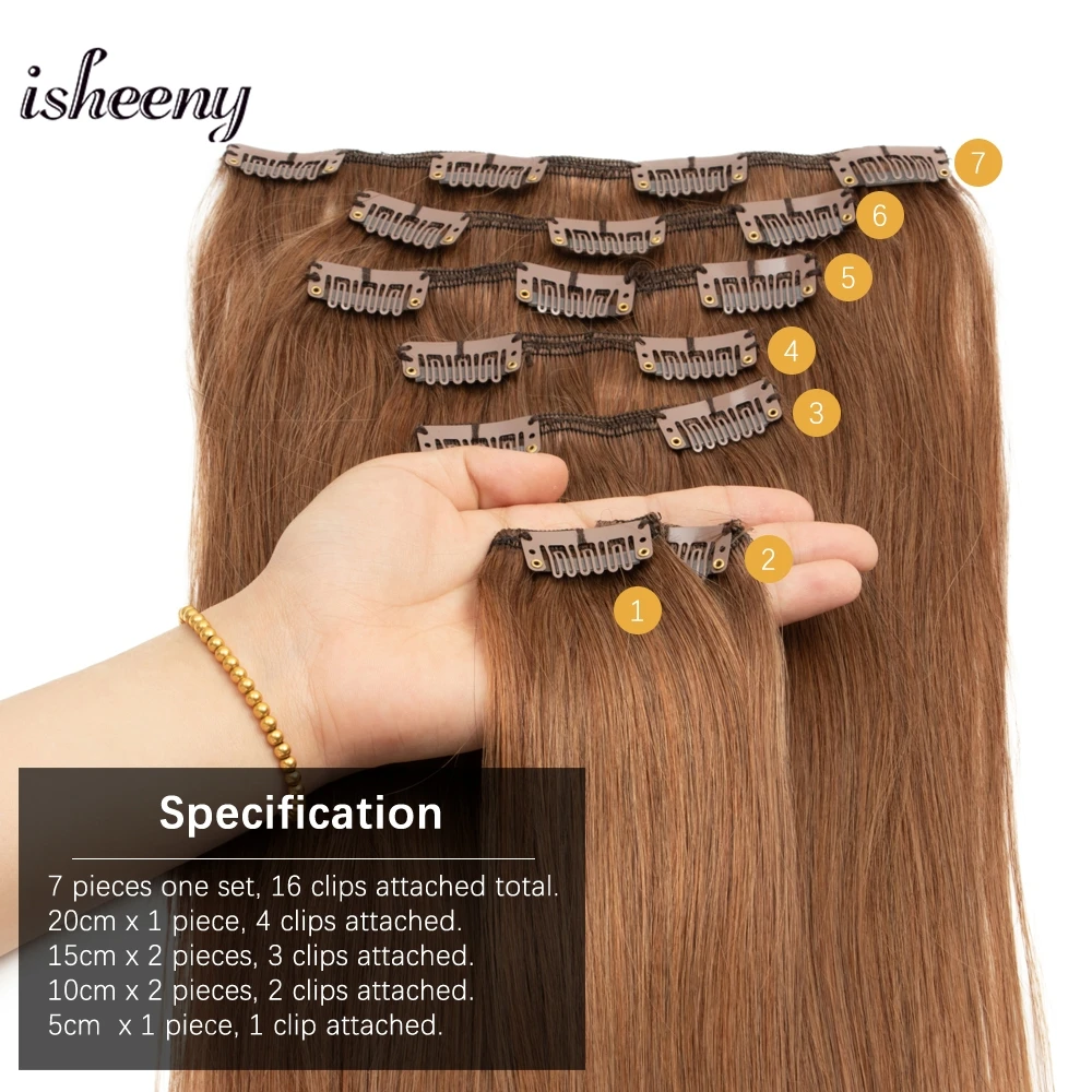 Isheeny 14 "-24" человеческие накладные волосы на клипсах - Фотография_3