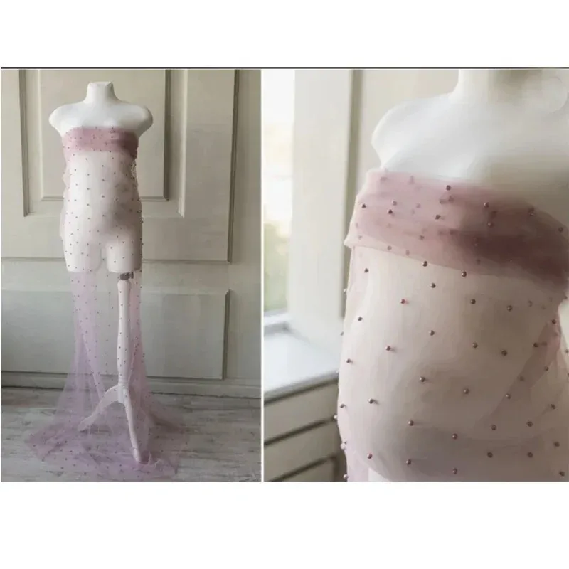 Тюлевая вуаль для беременных с украшением жемчугом - Фотография_5