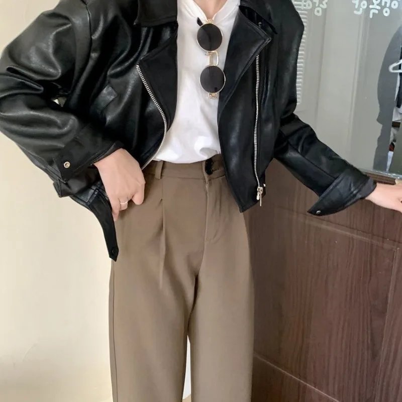 Y2k женская короткая кожаная куртка - Фотография_4