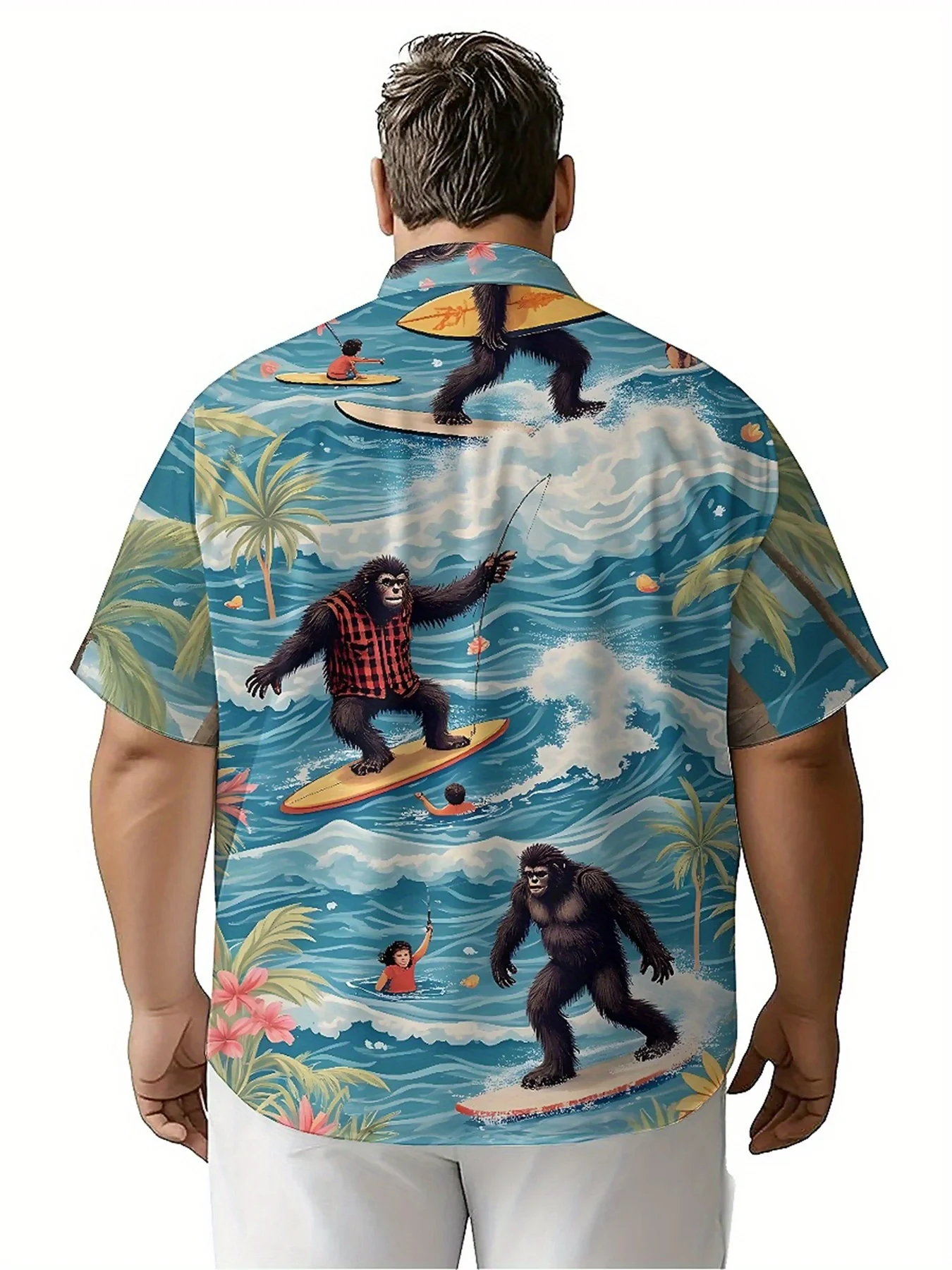 Мужские гавайские рубашки больших размеров с рисунком гориллы для серфинга - Фотография_4