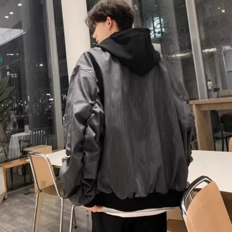 Винтажная мужская куртка-бомбер из искусственной кожи - Фотография_3