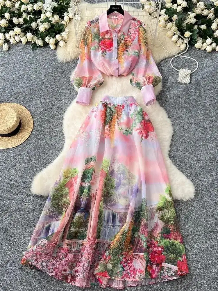 Весенне-осенний великолепный комплект из 2 предметов с цветочным принтом - Фотография_3