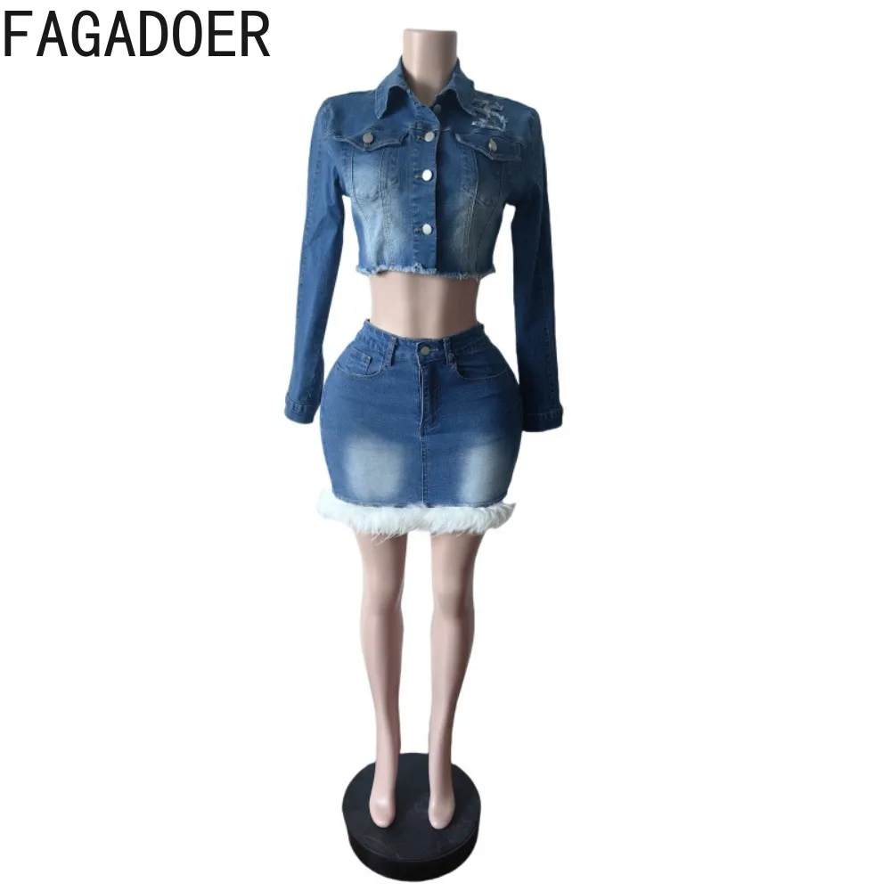 Fagadoer модный джинсовый комплект из 2 предметов для женской одежды - Фотография_5