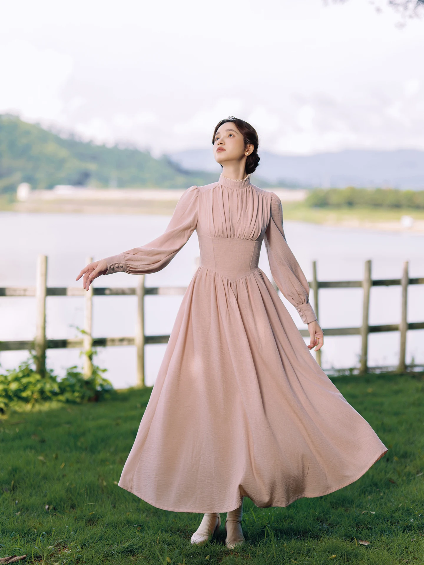 Tiyihailey женское льняное платье с длинными рукавами-фонариками