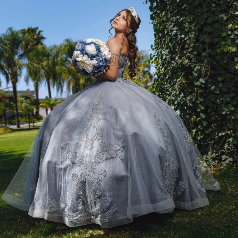 Сине-серые платья quinceanera - Фотография_3