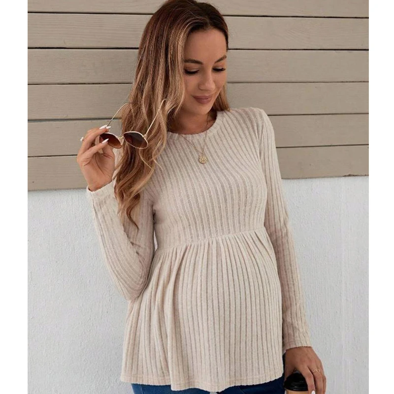 Модная трикотажная футболка с длинными рукавами для беременных