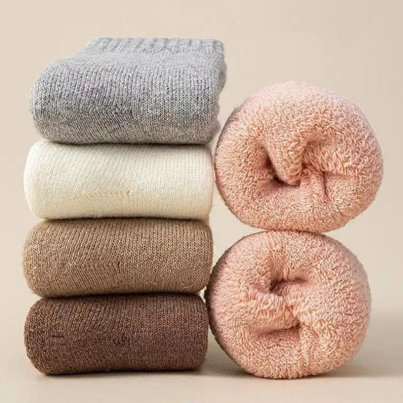 Зимние 30% шерстяные кашемировые теплые пушистые детские носки - Фотография_4