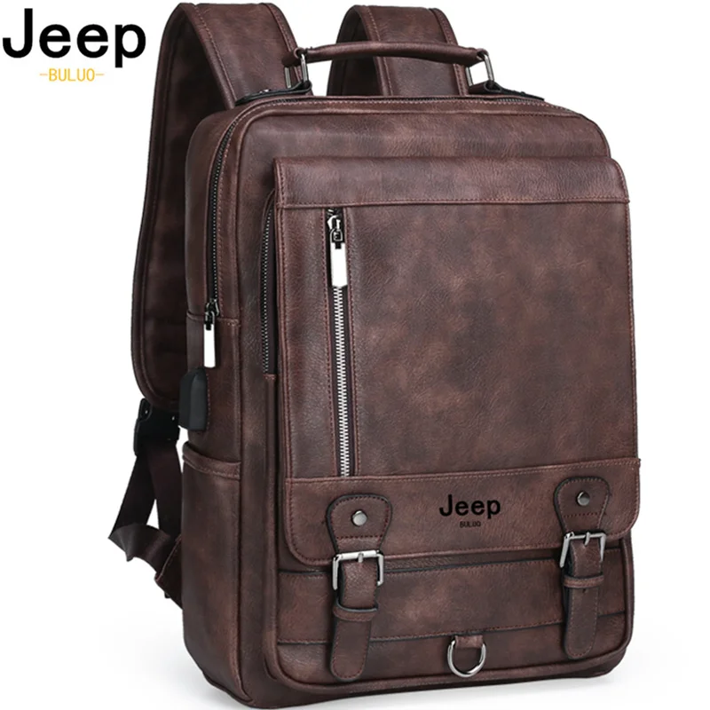Jeep buluo модный кожаный мужской рюкзак деловой мужской 15