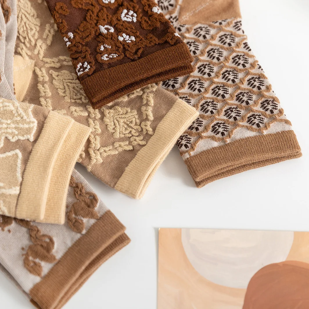 25 узоров, хлопковые женские кофейные элегантные носки в стиле харадзюку - Фотография_2