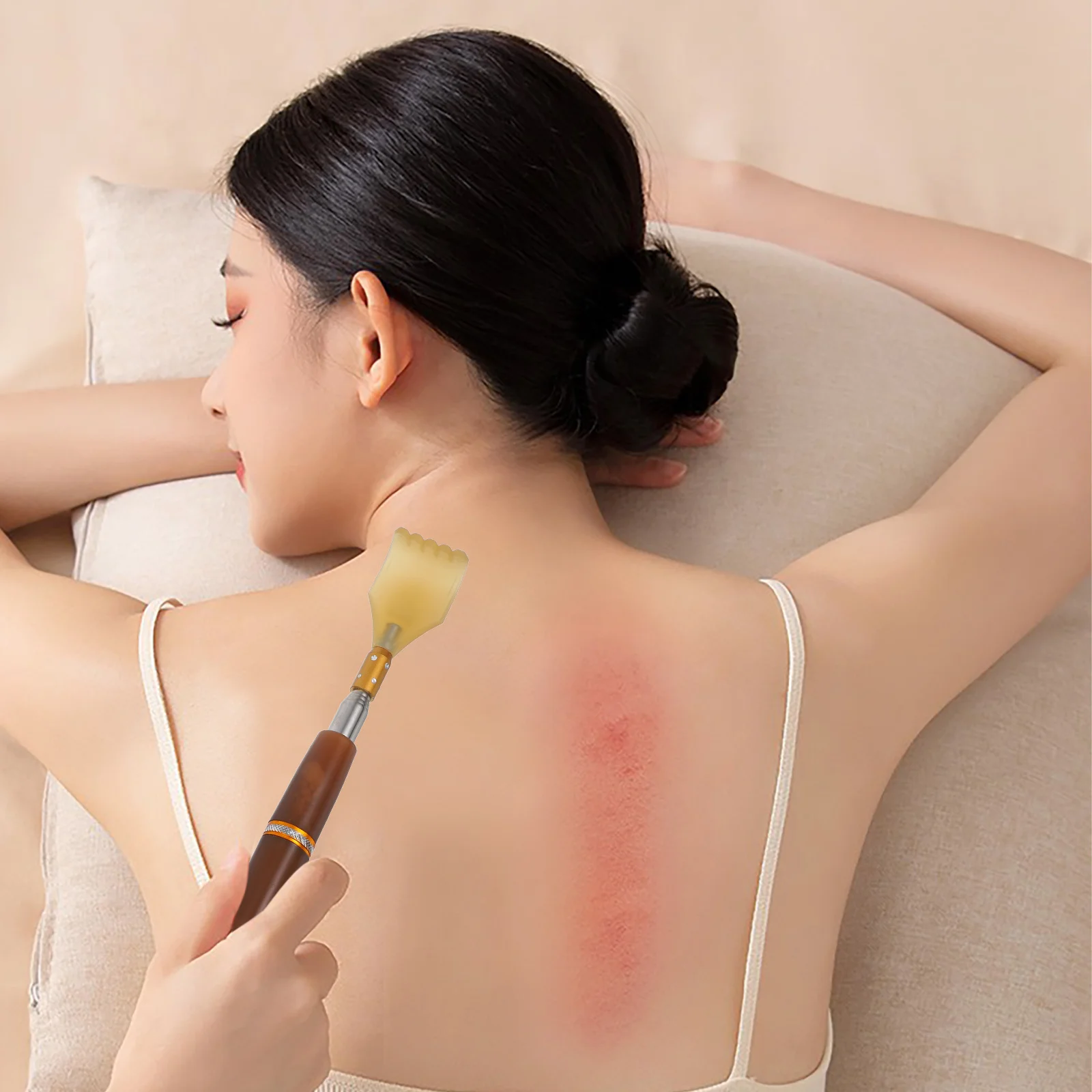 Портативный двуглавый скребок для спины с вращающимися шариками