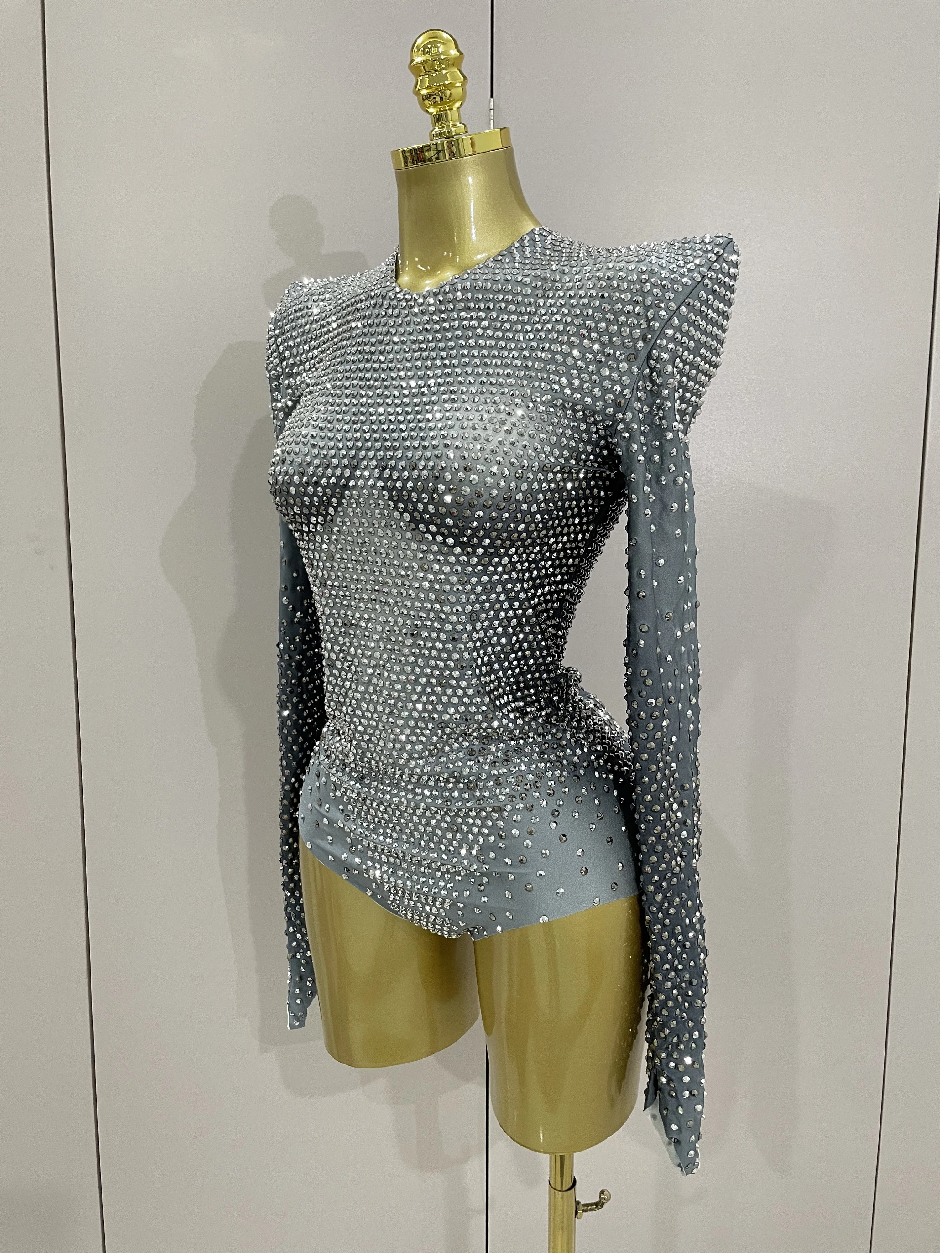 Блестящие серебряные стразы с длинными рукавами - Фотография_2