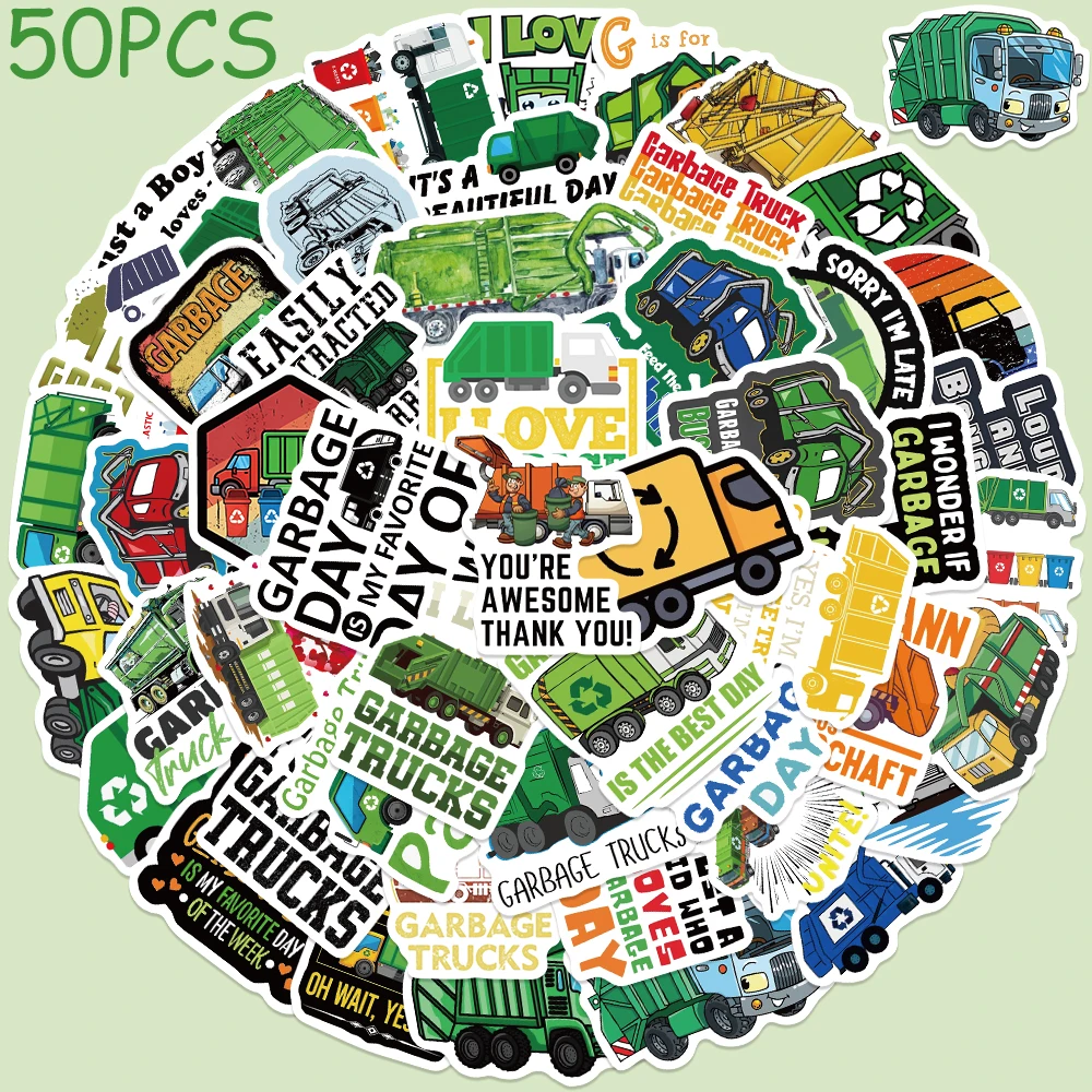 50pcs green garbage trucks stickers