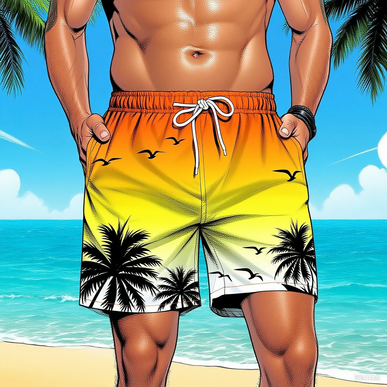 Кокосовые пляжные брюки из водонепроницаемой и быстросохнущей ткани - Фотография_2