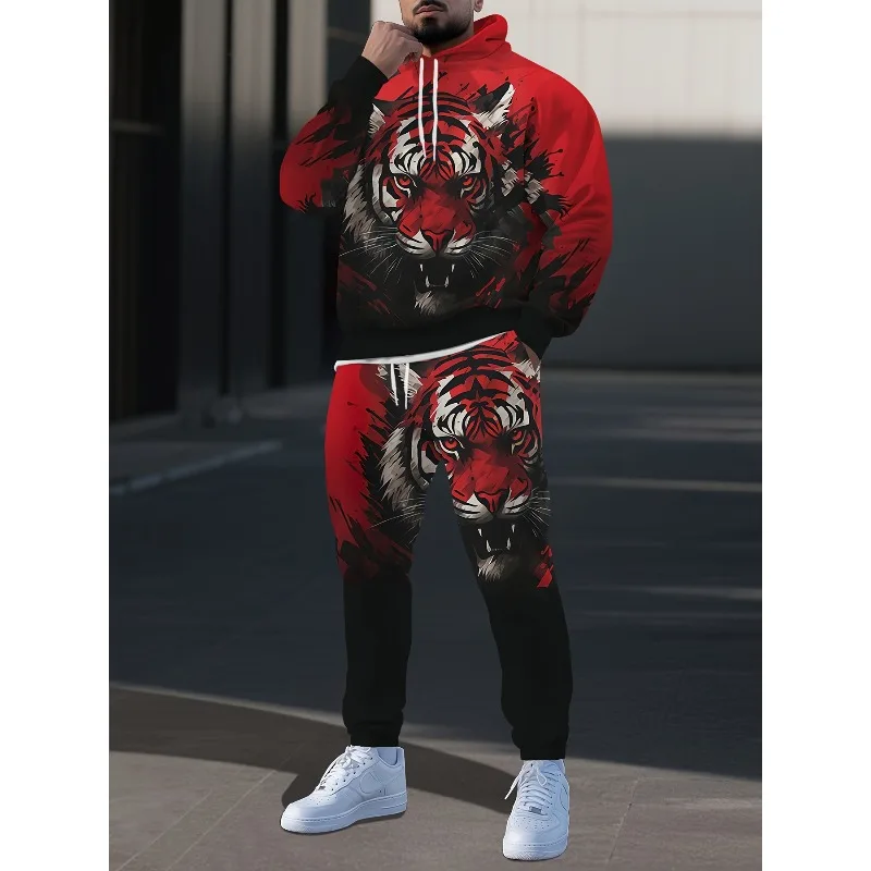 Мужской комплект с капюшоном с 3d-принтом тигра - Фотография_2