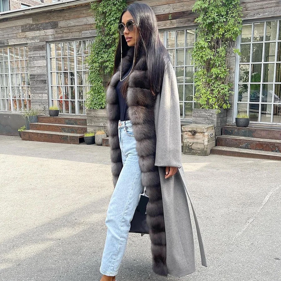 Длинное серое шерстяное пальто - Фотография_3