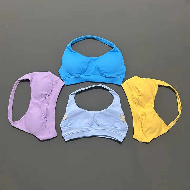 Женский бесшовный спортивный бюстгальтер с бретелькой на шее без логотипа - Фотография_4