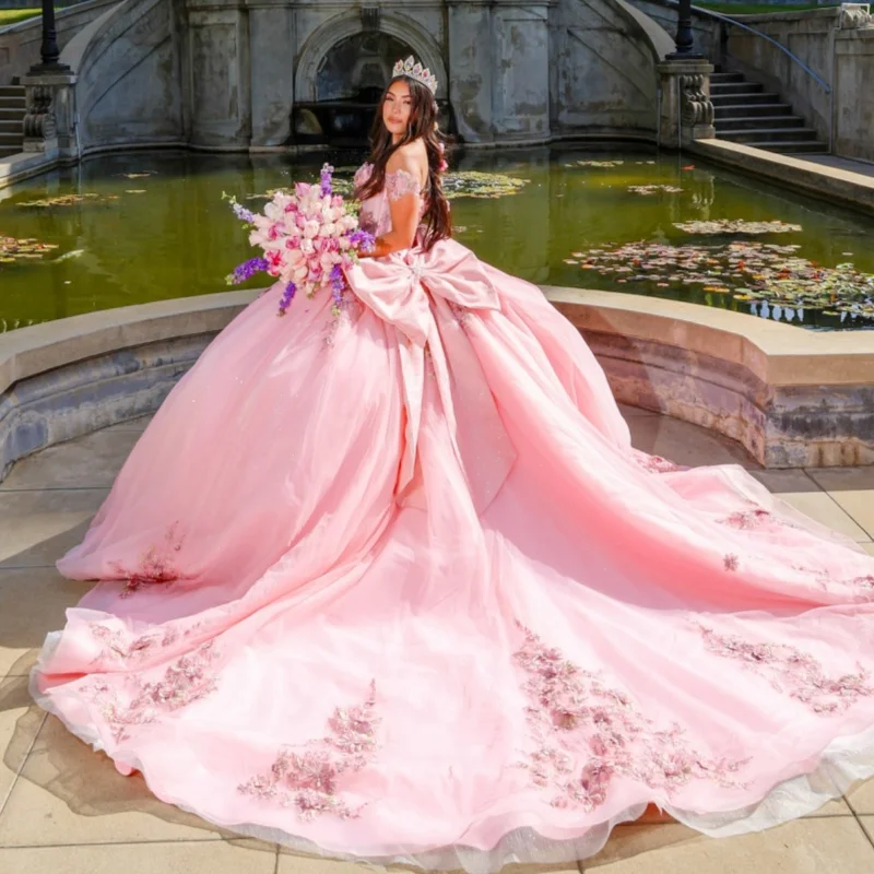 Розовые платья quinceanera с открытыми плечами - Фотография_2