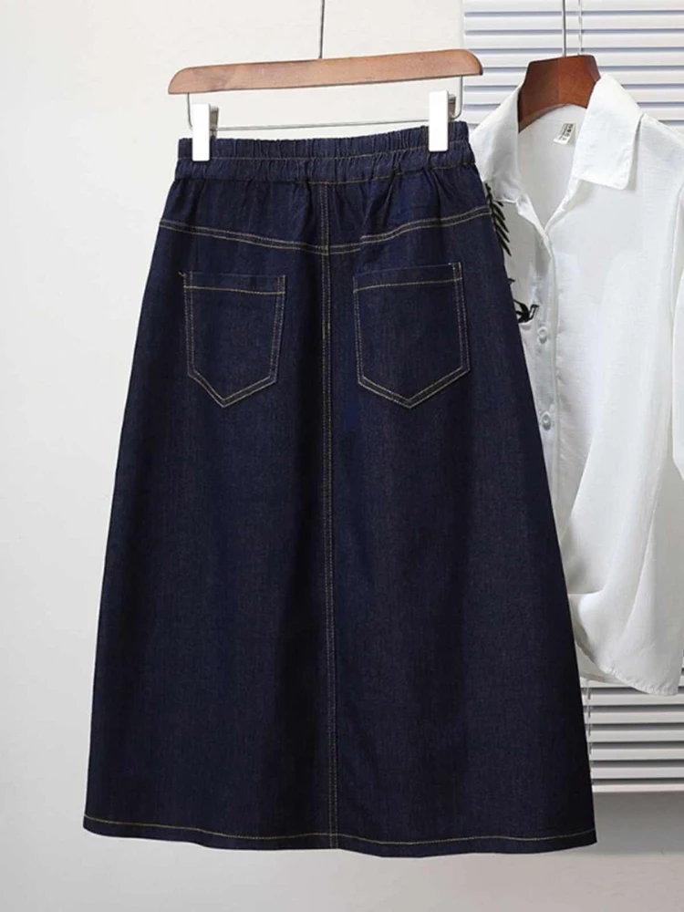 Джинсовые юбки большого размера с эластичной резинкой на талии - Фотография_2